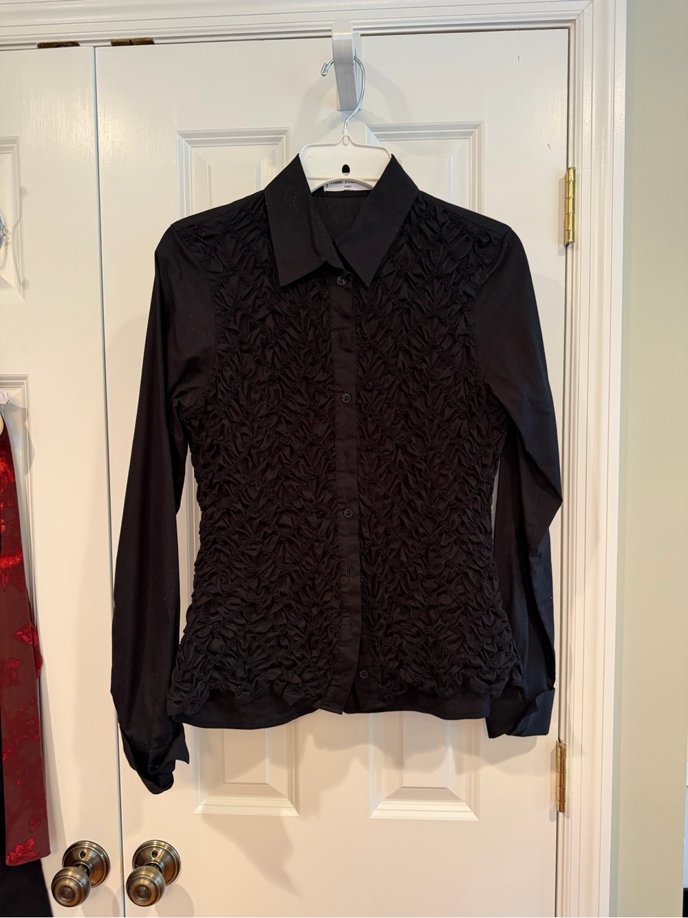 Anne Fontaine Black Textured Ruched Button-Down Shirt